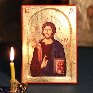 Handmade icon of the Jesus Christ, Jesus icon, &quot;Pantocrator&quot; icon, Orthodox icon, Orthodox christian, Icon 15x21 cm, Icon