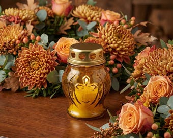 Glass Vigil Lamp 8h, Yellow Candle Lamp, Orthodox Lampada, Memorial Candle, Church Candle Holder