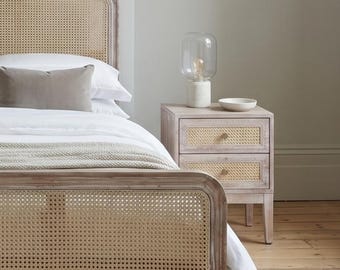 Advika Two Drawers Cane + Wood Bedside Nightstand