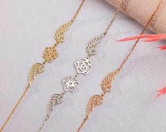 Angel Wing Birthflower Bracelet: Sterling Silver Personalized Jewelry