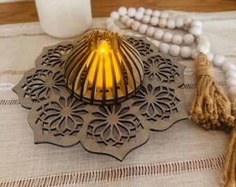 Holzkerzenhalter - Handgemachter Teelichthalter aus Holz - Umweltfreundlicher Herzstück - Hochzeitskerzenhalter Naturholz Wohnkultur Geschenk