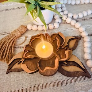 Wooden Flower Candle Holder for Tea Lights | Handmade Rustic Centerpiece | Boho Wedding Decor | Eco Gift | Farmhouse Flowers Home Decor Gift