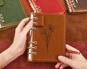 Personalisiertes graviertes Leder gefüttertes Journal mit Verschluss, Geburtsblumen-Namenstagebuch, Reise-Notizbuch, Tagebuch und Notizbuch, Lederplaner