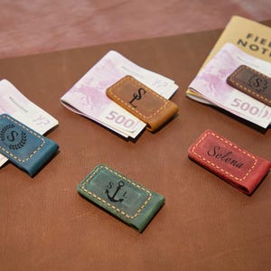 Leather Money Clip for Man,Custom Leather Magnetic Money Clip for Mom, Handmade Leather Money Clip with Logo or Name