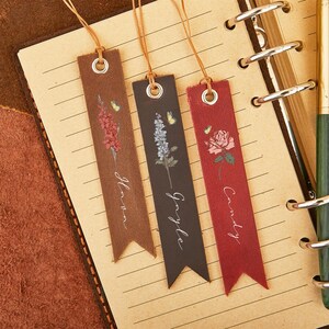 Personalized Leather Bookmark, Birth Month Flower, Reader Gift