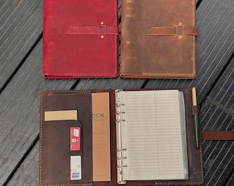 Carnet de notes en cuir personnalisé, reliure A5 rechargeable faite main