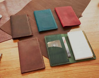 Personalized Crazy Horse Leather Mini Notepad Holder, 3x5 Refillable Cover