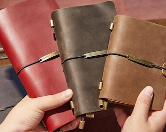 Handmade Leather Traveler's Notebook, Vintage Cowhide Journal, Personalized Gift