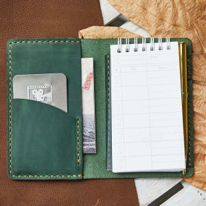 Personalized Genuine Leather Cover for Spiral Notebook 3&quot; X 5&quot;, Top Bound Notepad With Pen Holder, Company Gift, Employee Gift