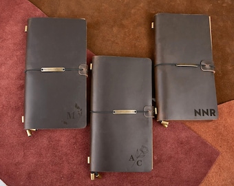 Handmade Leather Traveler's Notebook, Vintage Cowhide Journal (8.5x4.5)