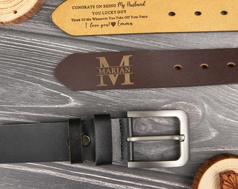Cinturón de cuero personalizado para hombre / Regalo grabado personalizado / Cinturón de aniversario hecho a mano / Regalo de San Valentín para su esposo