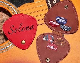 Personalized Leather Guitar Pick Holder, Handmade Engraved Case