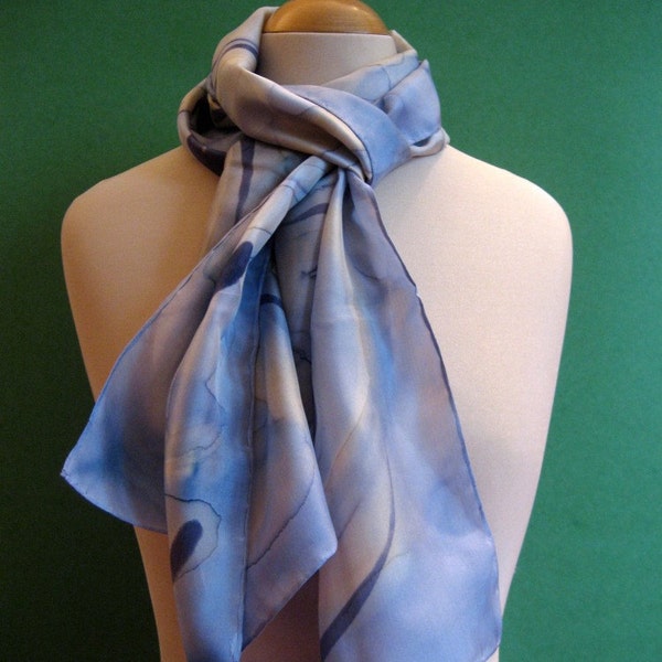 Hand Painted Silk Ocean Blue Swirls Long Scarf