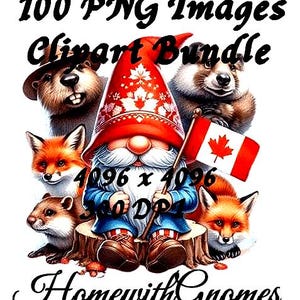 100 Canadian Gnome Clipart: Watercolor PNG Images (Transparent Digital Download, 1200 DPI)