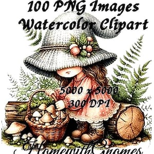 100 Cottagecore Gnome Clipart: Watercolor Female Gnomes PNG (Transparent Digital Download)