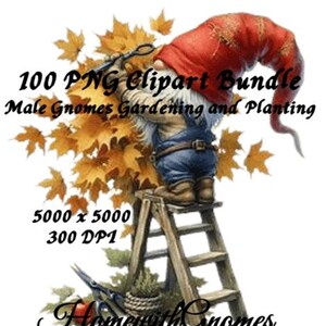 100 Watercolor Gardener Gnomes Clipart: 100 PNG Images for Sublimation (Transparent Digital Download)
