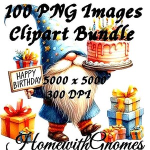 100 Watercolor Birthday Gnome Clipart: Transparent PNG Images (Transparent Digital Download)
