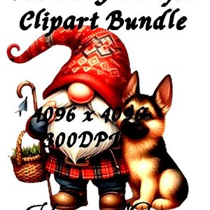 100 Watercolor Gnome & Dog Clipart Bundle: 100 PNG Images (Transparent Digital Download)