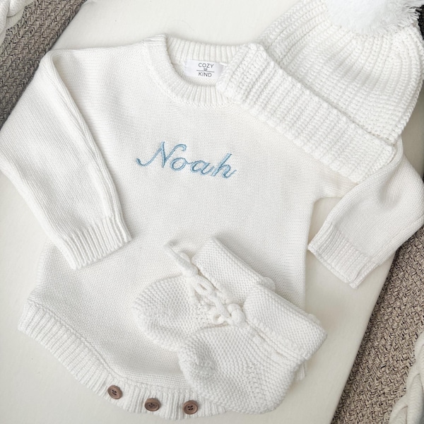 Embroidered Knit Baby Romper: Personalized Cotton Outfit