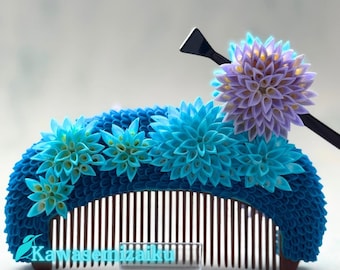 Firework Inspired Tsumamizaiku Comb & Kanzashi Set