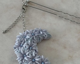 Violet Sakura Crescent Tsumamizaiku Kanzashi Hair Fork