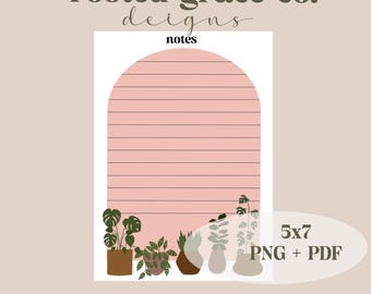 Printable Plant Notepad 5x7 PNG, Digital Notepad for Planner, Botanical To-Do List, Cute Aesthetic Stationery, Instant Download