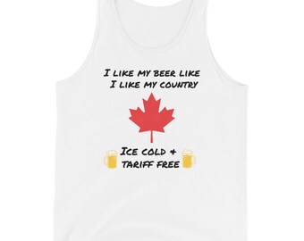 Canada Pride Beer Tank Top | Ice Cold & Tariff-Free | Funny Novelty Gift | Anti-Trump| Elbows Up | Dad Gift |  Canada is not for sale |