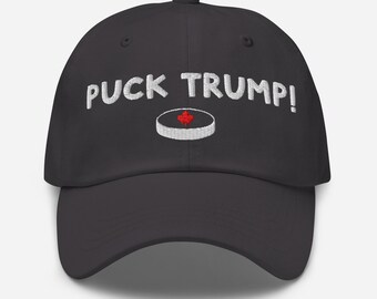 Canada Pride Cap, Anti-Tariff Hockey Hat, Political Gift, Adjustable Dad Hat,| canada is not for sale | Elbows Up | Dad | Puck Trump