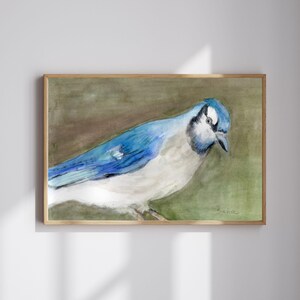 Blue Eichelhäher Aquarell Druck - Lebendige blauer Vogel Wandkunst, Songbird Digital Download für Cottagecore, Wildtiere oder Waldnatur Dekor