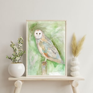 Barn Owl Watercolor Print - Woodland Bird Wall Art, Nature-Inspired Animal Decor, Soft Neutral Nursery or Rustic Farmhouse Artwork