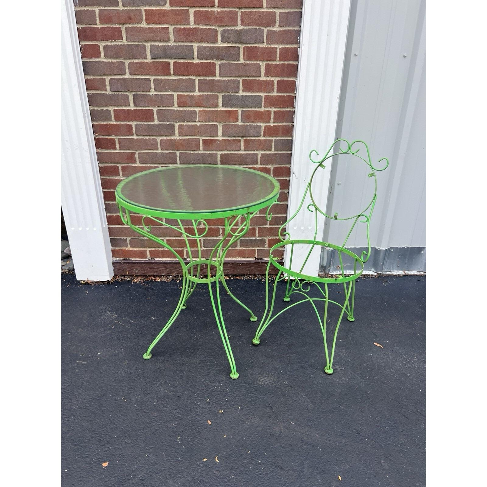 wrought iron table round ice cream pa...