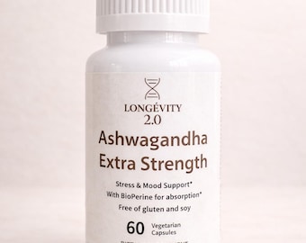 Cápsulas de Ashwagandha Extra Fuerte | Extracto de raíz de alta calidad | 60 cápsulas veganas | Probado en laboratorio | Suplemento Daily Balance