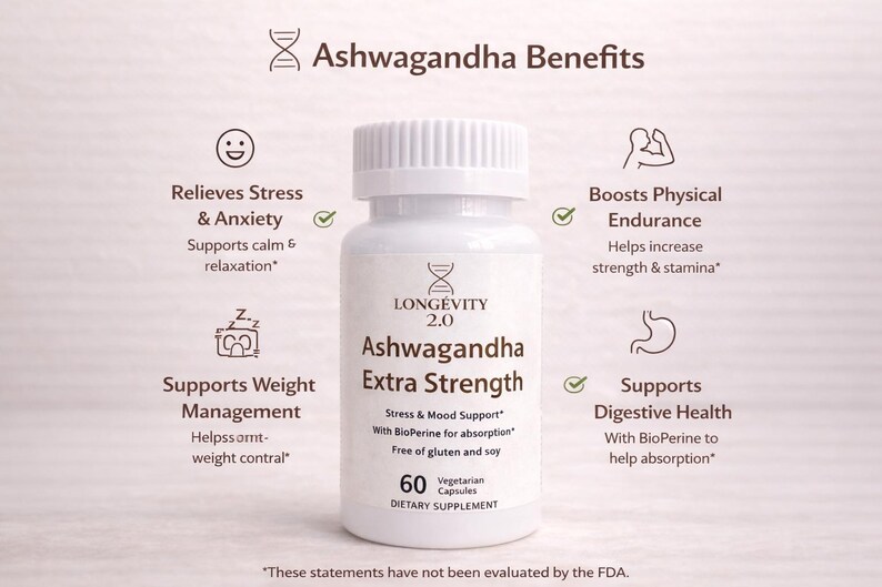Ashwagandha Extra Strength + Berberine Plus Duo Pack | Vegan | Lab Tested | Longevity Supplement | 60 Caps Each | Energy & Balance image 3