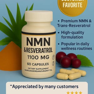 NMN & Resveratrol Supplement – 1100 mg | Premium Vegan Capsules – 60 Count | High Quality Daily Wellness Support – 30 Day Supply