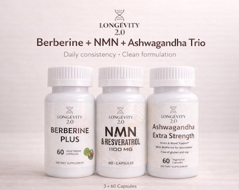 Triple Booster Pack | NMN + Berberine + Ashwagandha | Longevity Stack | Vegan Supplements | Save 25%