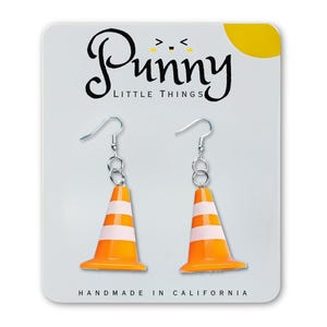 Traffic Cone Earrings // Funny Dangle Earrings // Construction Jewelry // Weirdcore Earrings // Road Work Earrings // Novelty Jewelry