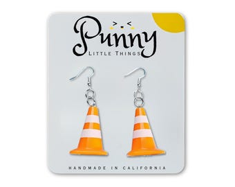 Traffic Cone Earrings // Funny Dangle Earrings // Construction Jewelry // Weirdcore Earrings // Road Work Earrings // Novelty Jewelry