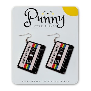 1980s Cassette Tape Earrings // Retro Music Earrings // 80s Style Jewelry // Mixtape Earrings // Funny  Earrings // Throwback Accessories