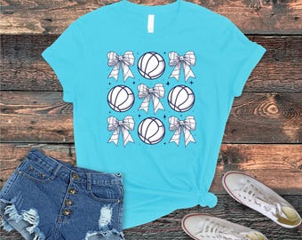 Vollyball Bow Tee, Perfect for Sports Fans, Gifts for Players, Birthday Present, Game Day Outfit, Cute Casual Style