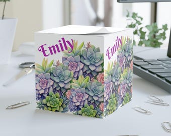 Personalized Succulent Note Pad, Custom Desk Organizer,Gift for Garden Lovers, custom notepad, custom stationary