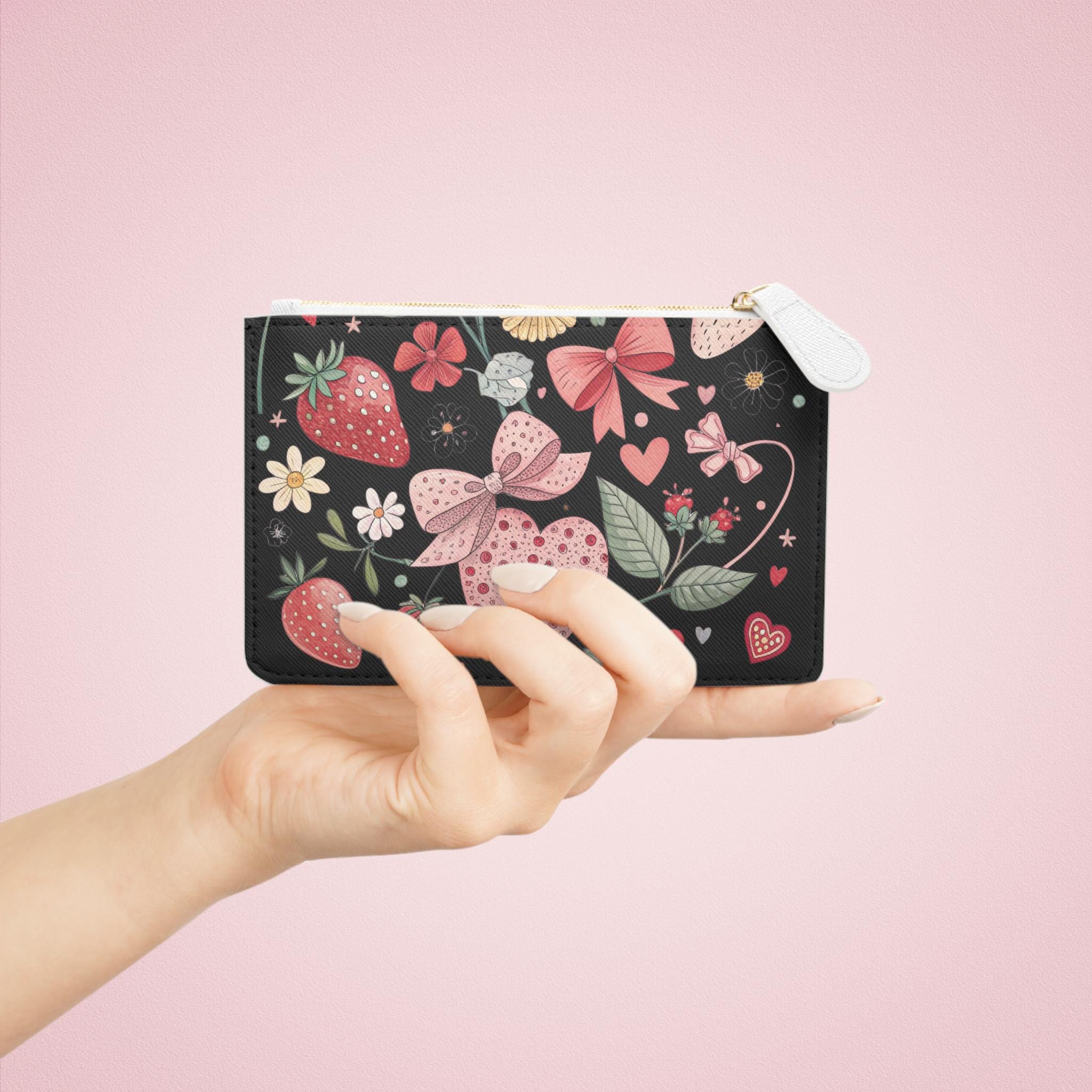 Strawberry Mini Clutch Bag, Cute Purse for Date Night, Berry Bow Handbag, Gift for Her, Festival Accessory
