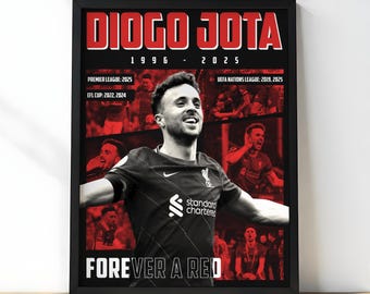 Diogo Jota poster, Forever a Red Liverpool tribute print, soccer wall art, football decor, Premier League fan gift, digital download