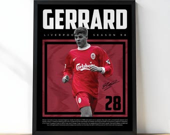 Steven Gerrard Liverpool Debut Poster, Retro Football Wall Art, 1998 Season Tribute, Liverpool FC Legend Print, YNWA Decor
