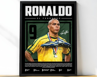 Ronalo Nazário R9 Digitales Poster | El Fenomeno Fußballlegende Kunst | Brasilien Fußball Poster | Retro Fußball Dekor | Herunterladen