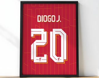 diogo jota jersey poster, Liverpool FC Wall Art, Number 20 Print, Football Shirt Decor, LFC Printable Gift, Premier League Fan Art
