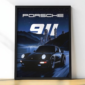 Porsche 911 Poster, Retro Comic-Stil Auto Wandkunst, Vintage Sportwagen Druck, digitaler Download, Garage Dekor, Geschenk für Autoliebhaber