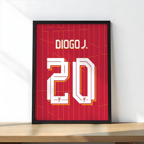 Diogo Jota Jersey Poster, Liverpool FC Wall Art, Number 20 Print