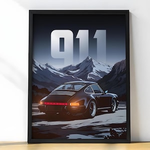 Porsche 911 Poster, Oldtimer Wandkunst, Retro Comic Druck, digitaler Download, klassische Sportwagendekoration, Geschenk für Autofans