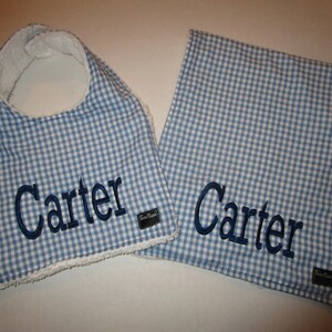 Custom Gingham Bib and Burp Cloth baby set