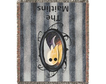 Vintage Ghost Portrait Woven Blanket | Striped Gothic Throw